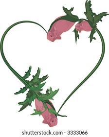 Illustration of colorful roses in a heart framed design element, with no gradients.