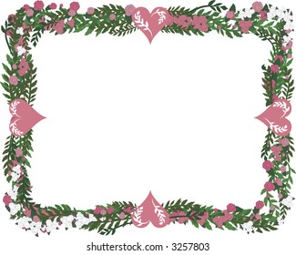 Illustration of colorful roses in a rectangle framed design element, with no gradients.
