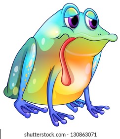 Illustration of a colorful sad frog on a white background