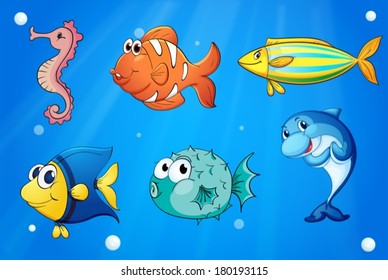 Illustration of the colorful sea creatures