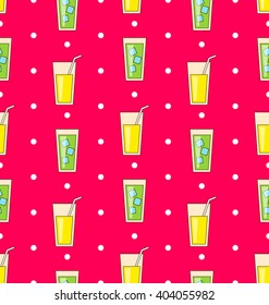 Illustration Colorful Seamless Pattern or Background with Icons Of Alcohol Drinks and Cocktails - Vector