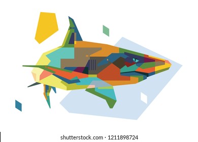 Illustration of a colorful shark with a white background. Awesome art work. Full of uniqueness