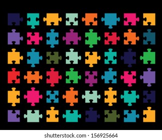 Illustration of colorful shiny puzzle on black background, vector
