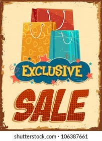 illustration of colorful shopping bag in vintage sale banner