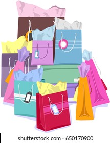 Illustration of Colorful Shopping Bags with Tissue Paper and Tags or Labels