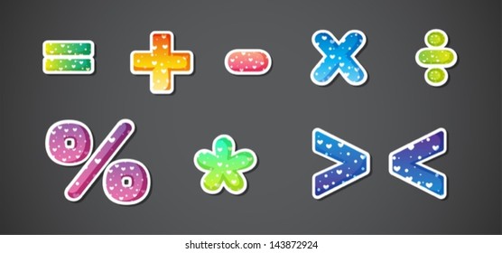 Illustration of the colorful signs and symbols on a gray background