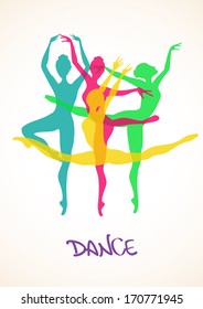 Illustration with colorful silhouettes of ballet dancers