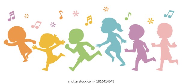 Illustration of colorful silhouettes of running children