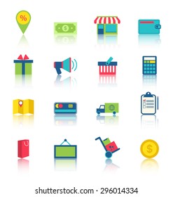 Illustration Colorful Simple Icons of E-commerce Shopping Symbol, Online Shop Elements and Commerce Item - Vector