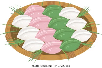 Ilustración de songpyeon colorido (pastel de arroz de media luna) en una bandeja