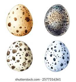 illustration of colorful speckled bird eggs, perfect for nature-themed designs, educational materials, or Easter decorations. High-quality, detailed, and vibrant.