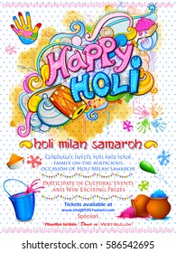 illustration of colorful splash doodle for Happy Holi Background