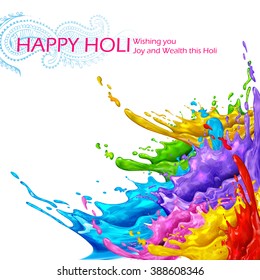 illustration of colorful splash in Happy Holi background