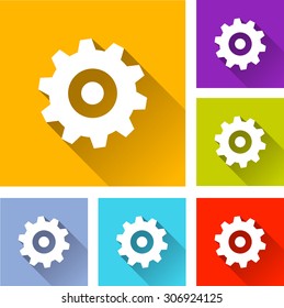 illustration of colorful square gear icons set