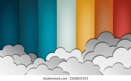 illustration of colorful square line background with clouds