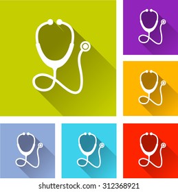 illustration of colorful square stethoscope icons set