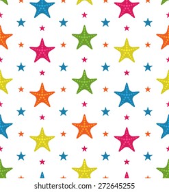Illustration Colorful Starfishes, Summer Seamless Background - Vector