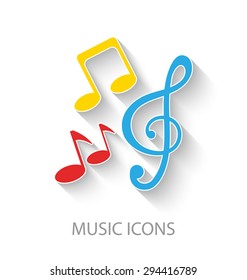 Illustration Colorful Stylish Music Icons with Long Shadows - Vector