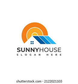 Illustration Colorful Sunny House Logo Vector With Home Roof And Bright Sun Sunlight Icon 