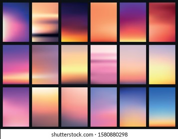 Illustration colorful sunset   sunrise cards  Blurred modern gradient mesh background  Vector set 