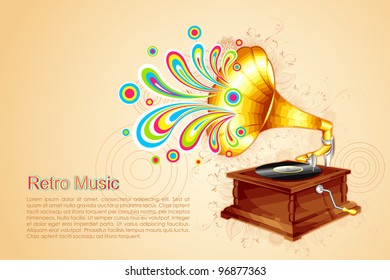 illustration of colorful swirl coming out of antique gramophone