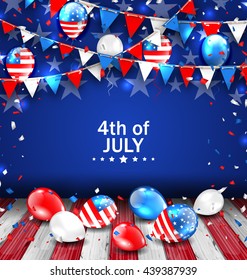 Illustration Colorful Template for American Independence Day, Bunting, Balloons and Confetti. Traditional Colors of USA - Vector