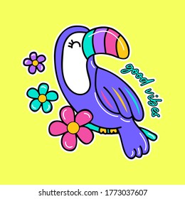 ILLUSTRATION OF A COLORFUL TOUCAN WITH DAISIES FLOWERS, SLOGAN PRINT VECTOR