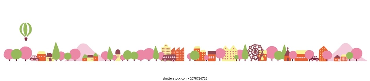 Es una ilustración de un paisaje urbano colorido (color primavera). Material vector fácil de usar.