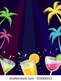 Illustration of Colorful Tropical Drinks at a Beach Party