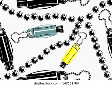 illustration of colorful usb drive, seamless pattern