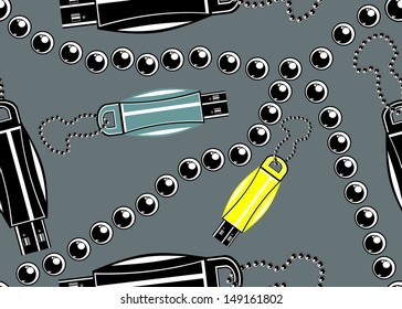 illustration of colorful usb drive, seamless pattern