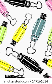 illustration of colorful usb drive, seamless pattern