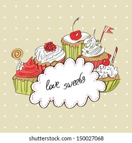 Illustration of colorful vector cupcakes  