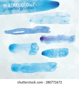 The illustration of colorful vector watercolour brush strokes. Can be easily used as brushes in designer's programs. Carefully hand drawn and transfomed to vector format.