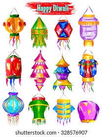 illustration of colorful watercolor Diwali kandil for decoration