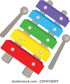 illustration of colorful wooden xylophone with sticks white on background vector