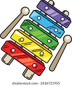 illustration of colorful wooden xylophone with sticks white on background vector