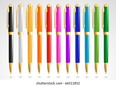 illustration  with colorfull pens in the row