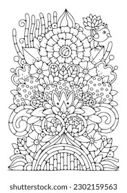 Illustration for coloring. Art therapy. Flower coloring page.