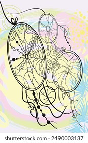  illustration coloring book with dream catchers in the wind. Vector illustration