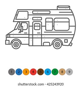 illustration of coloring book for kids, truck, transportation, children's lessons, drawing, smart kid, line, pattern, white background, coloring by numbers