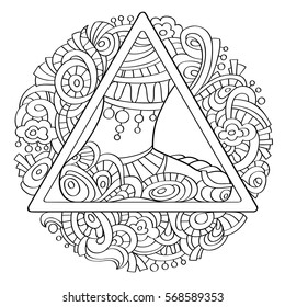 Illustration for coloring book page. Figure legs in a triangular frame with a pattern