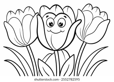 an illustration for a coloring book -Tulip