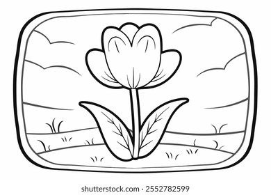 an illustration for a coloring book -Tulip