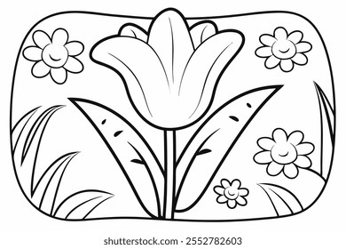 an illustration for a coloring book -Tulip