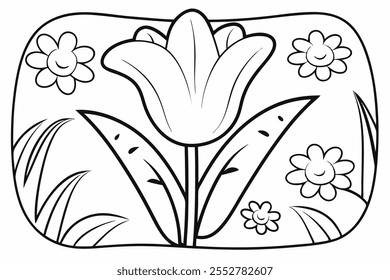 an illustration for a coloring book -Tulip