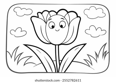 an illustration for a coloring book -Tulip