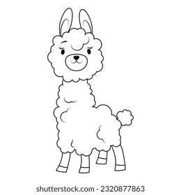 Illustration zum Färben von Kindern Alpaca in schwarzen Linien