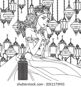 illustration of Coloring pages for adults beautiful girl