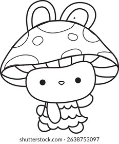 Illustration of coloring pages by cute bunny costume icon.
outline of baby bunny wearing a mushroom costume
